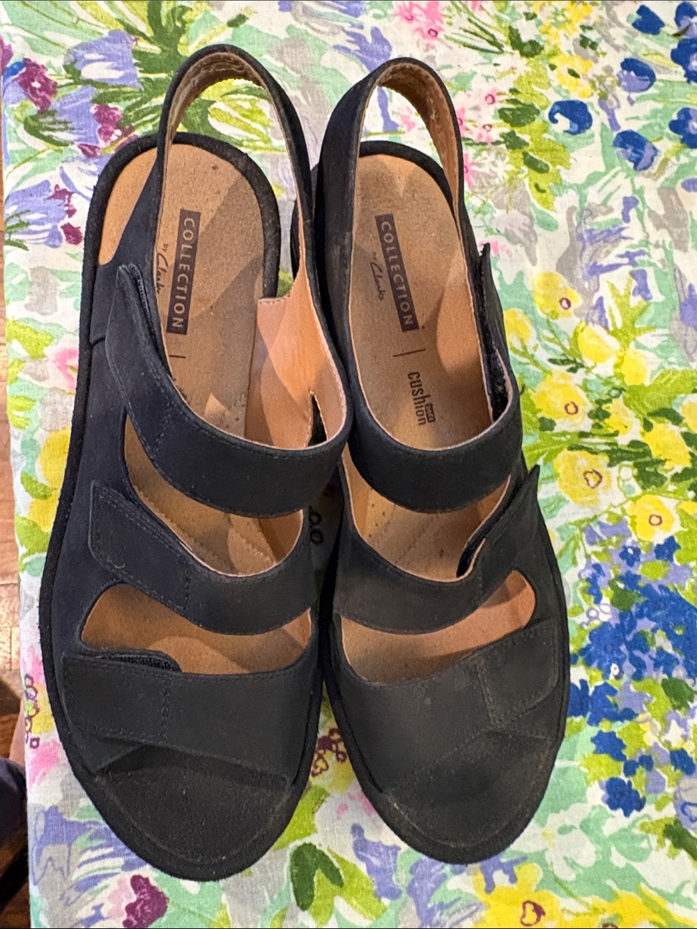 Clarks Black Triple-Strap Slingback Sandals